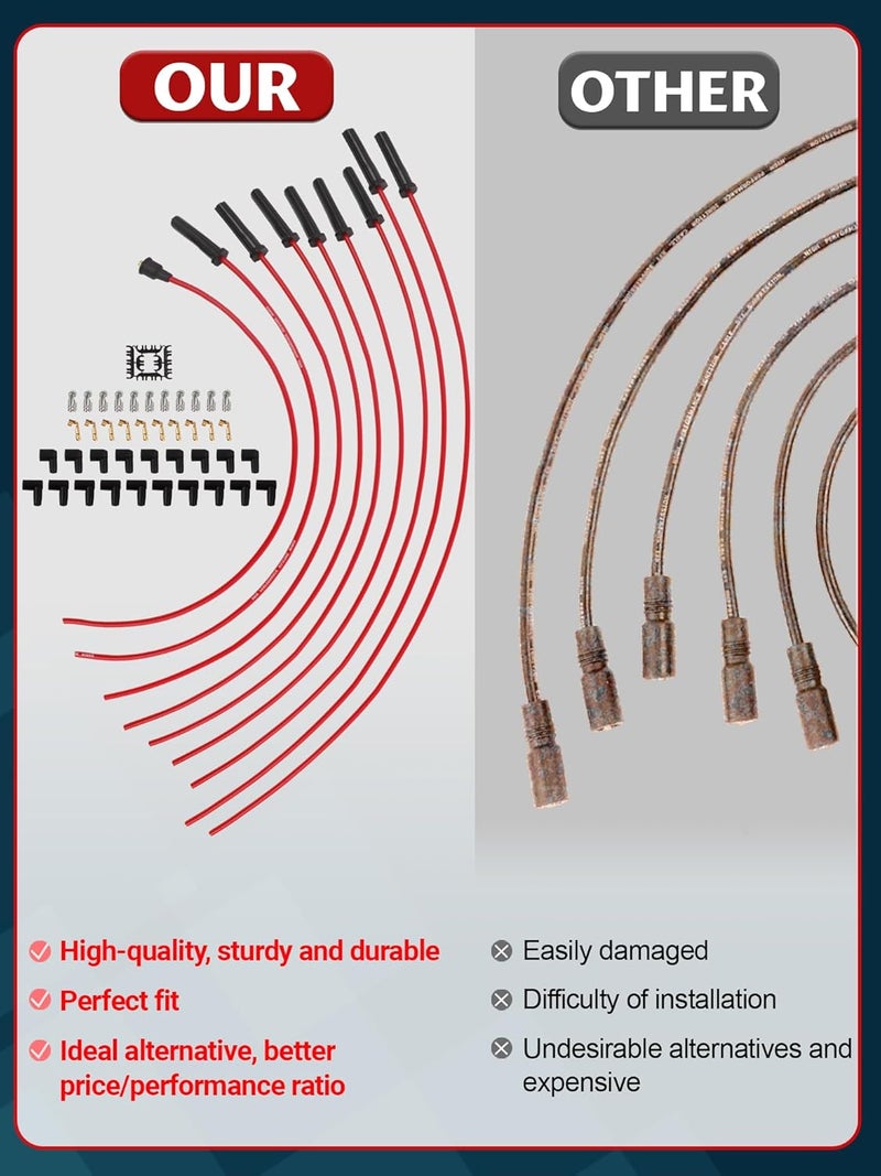 Ntoauto 4040C Spark Plug Wire Set- 8mm - Super Stock Universal with Graphite Core - Red Wire with Red 180 Degree Boots - Image 5